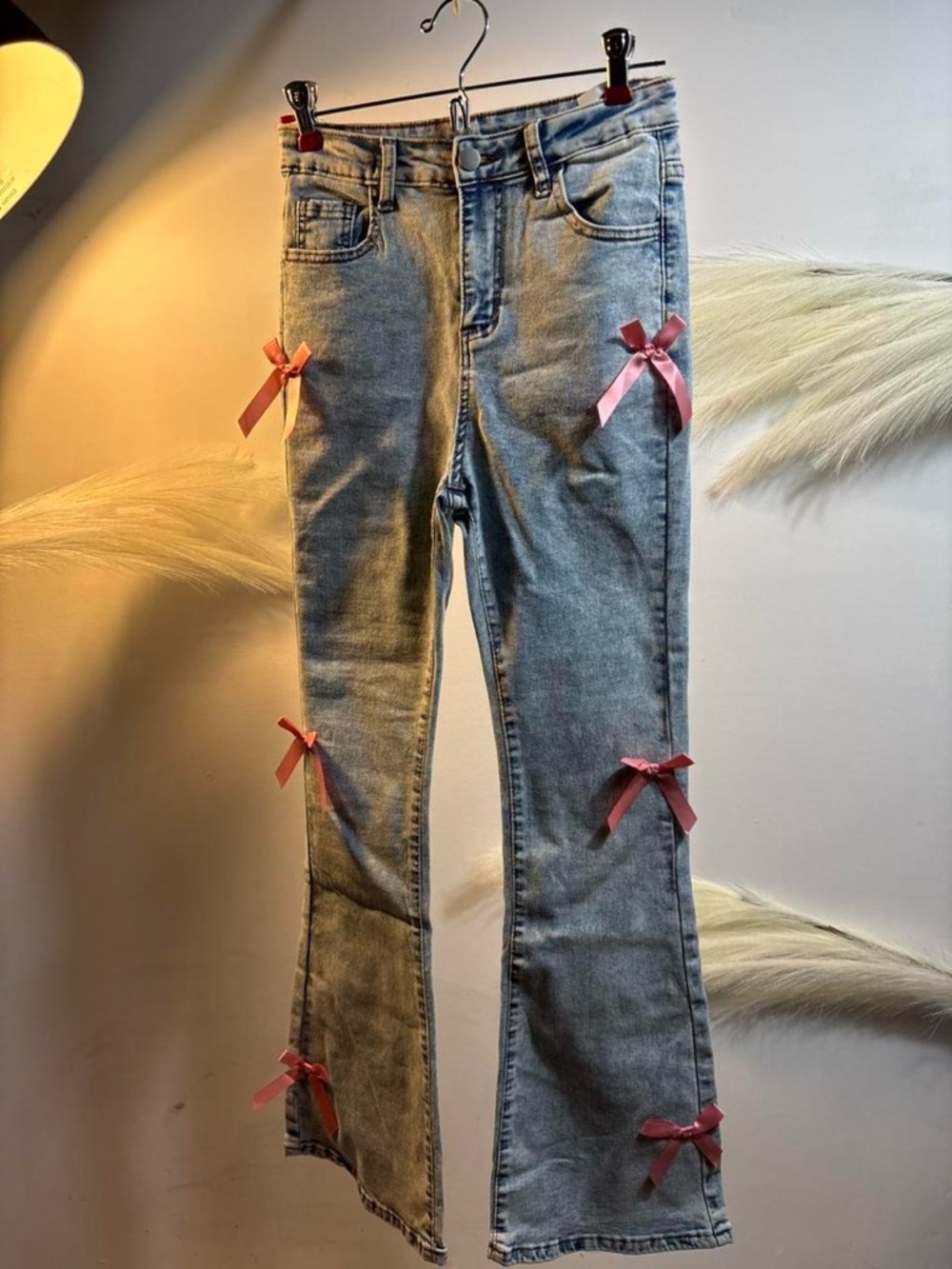 (#126) Light Blue Women’s Jeans with Pink Ribbon Accents